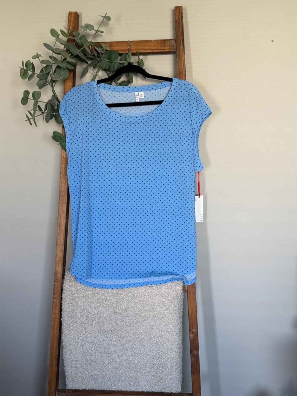 Elle Light Blue Dot Cap Sleeve Tee